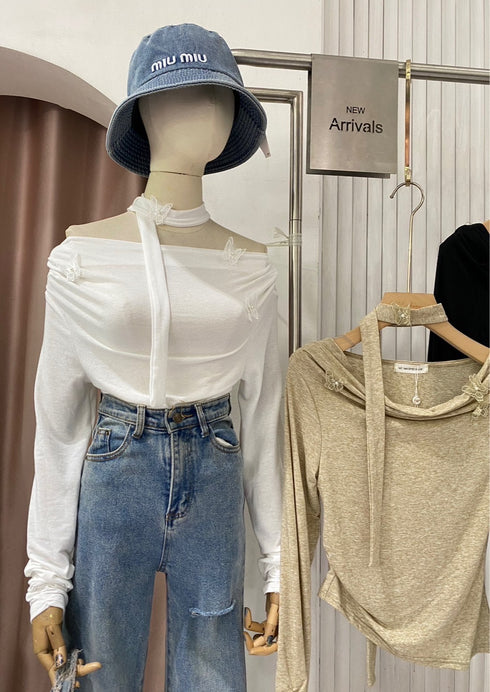 Women Stylish Long Sleeves Cowl Neck off-Shoulder Tops
